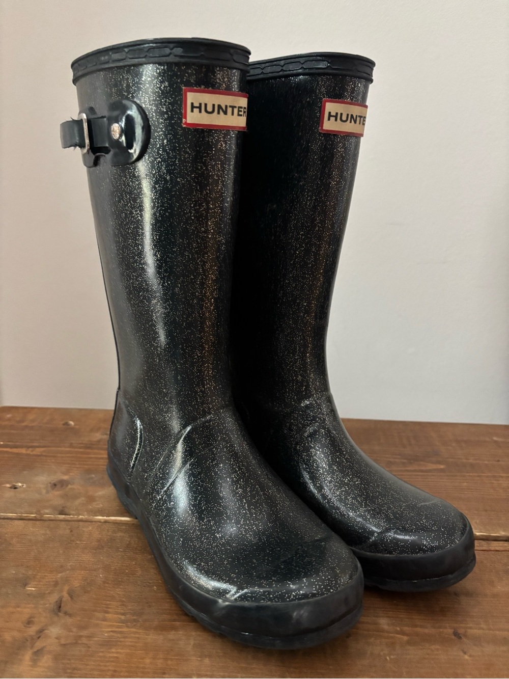 Hunter Kids' Black Glitter Rain Boots Girls Size 4